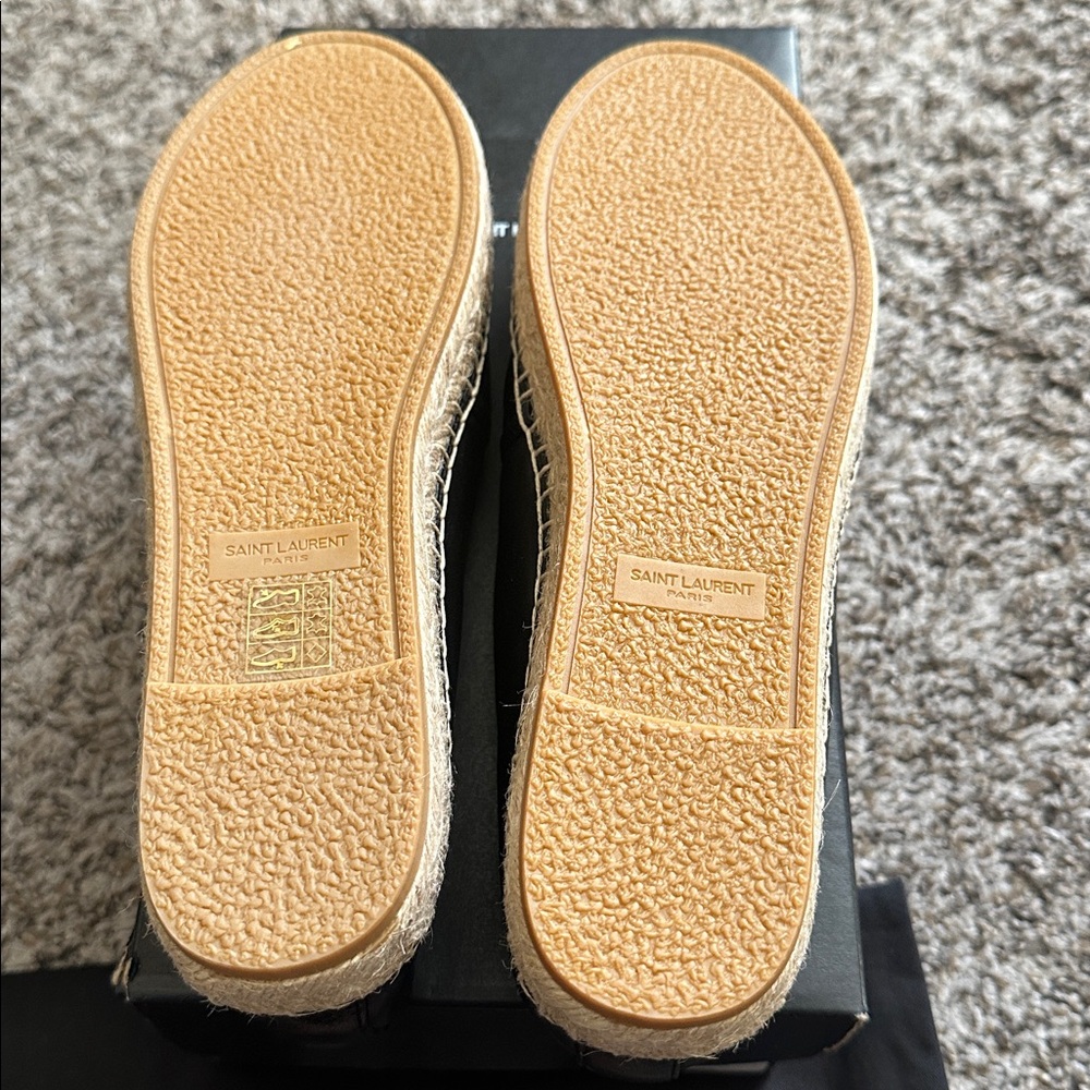 BNIB Authentic Saint Laurent Monogram Lambskin Espadrilles 40.5 Nero Black - Picture 9 of 11